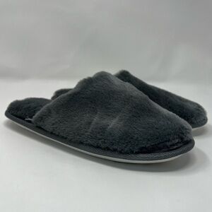 Women’s Gray Slippers Fuzzy Soft Slip-On Faux Fur Memory Foam Ugg Mule Clogs vtg